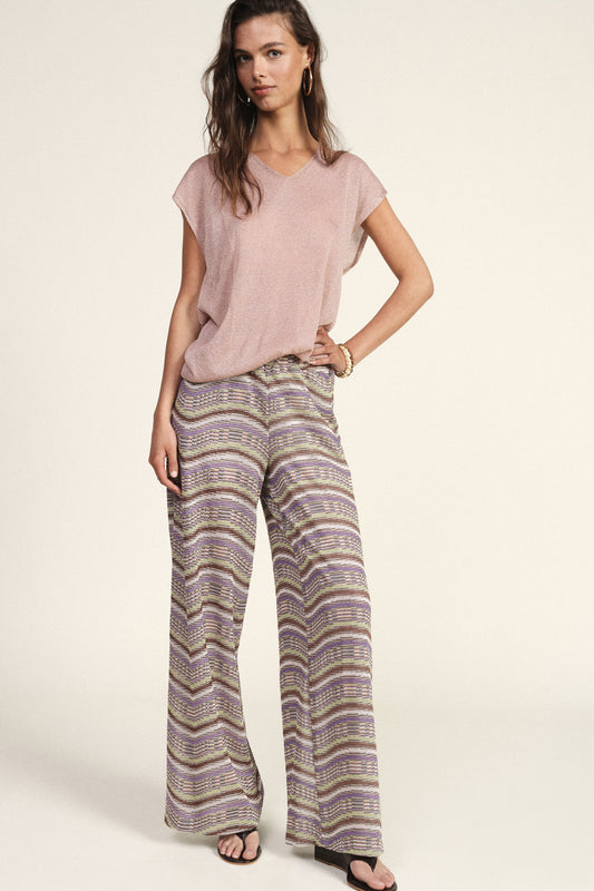 Pantaloni palazzo fantasia con vita alta