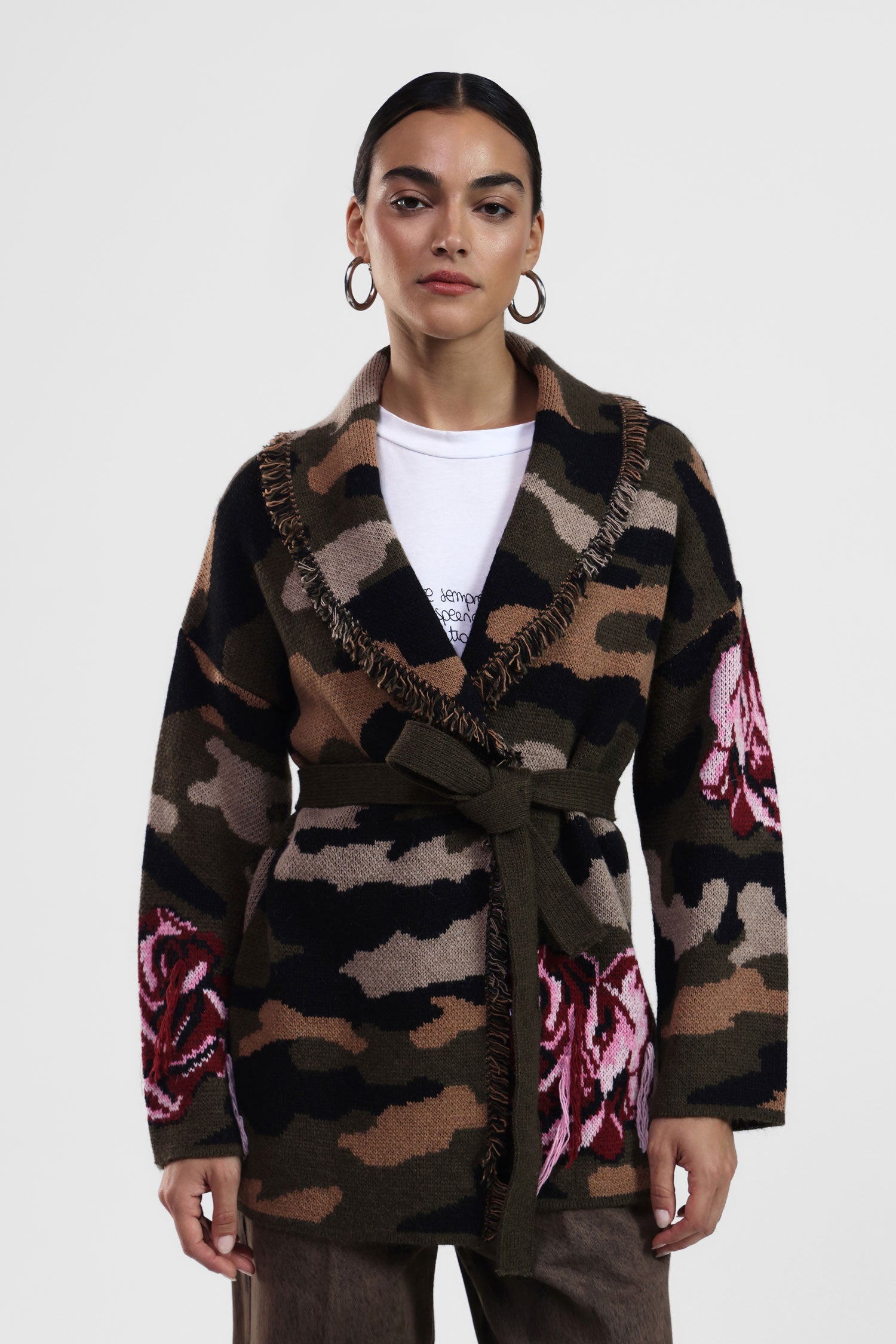 Cardigan stampato con cintura