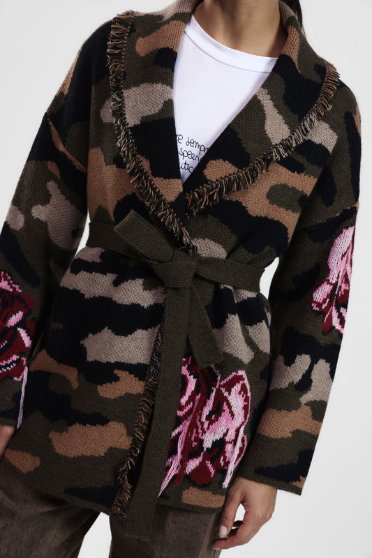 Cardigan stampato con cintura