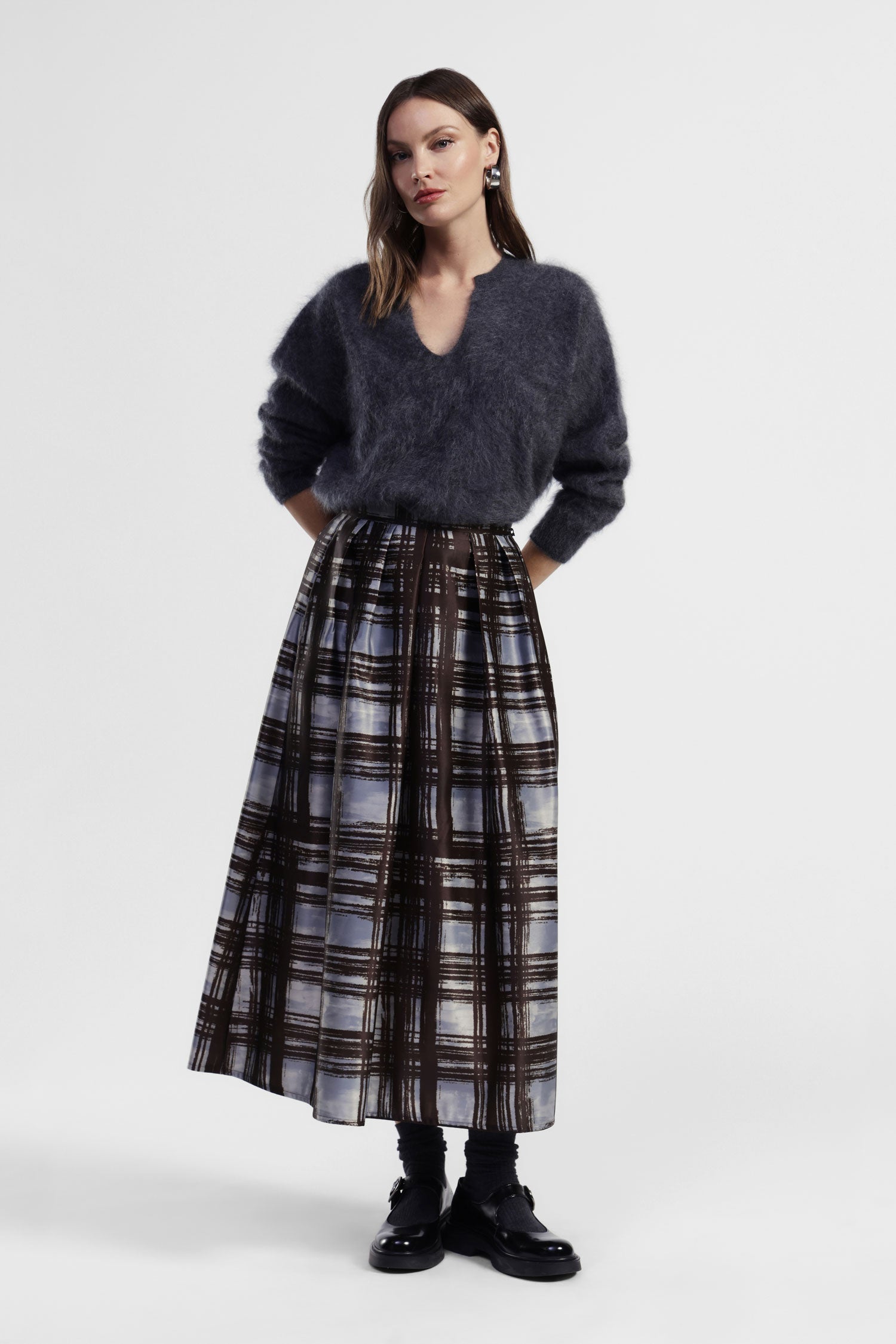 Gonna lunga a vita alta con motivo grafico