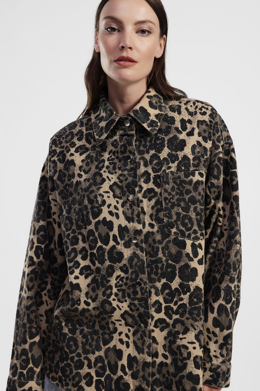 Camicia stampa animalier con tasca frontale