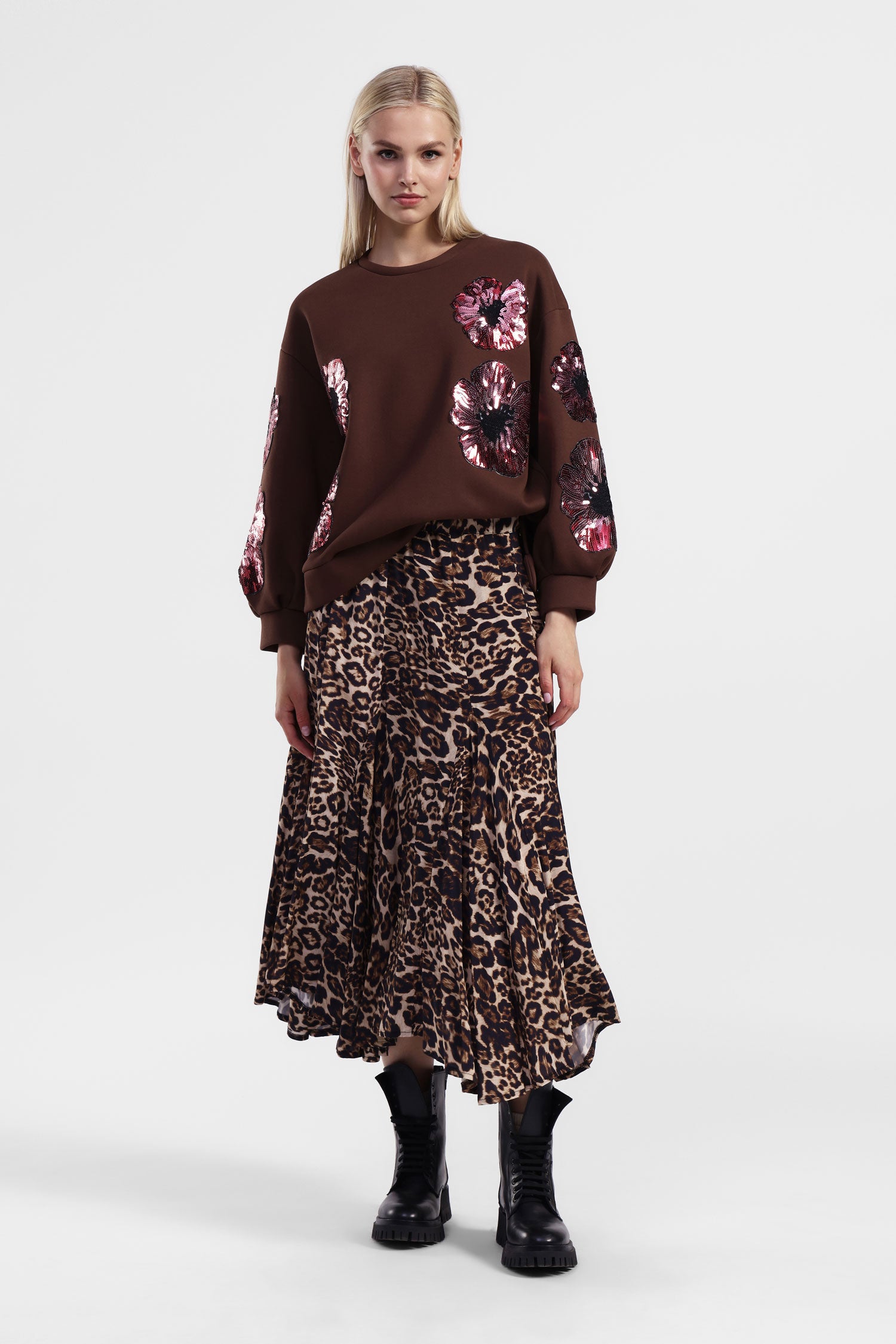 Gonna mid-lunghezza stampa animalier