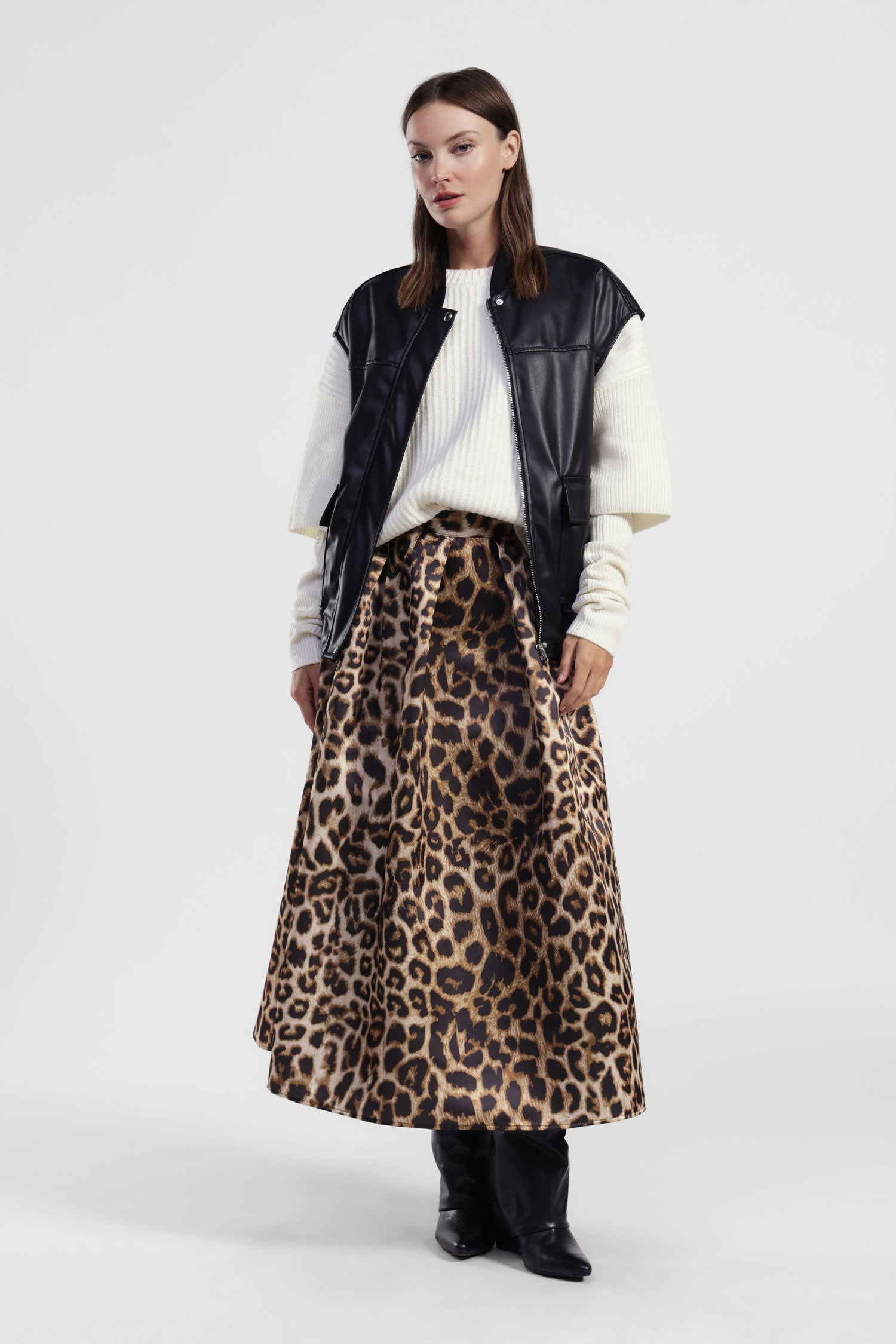 Gonna a ruota stampa animalier vita regolare