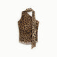 Top stampa animalier scollo asimmetrico con foulard