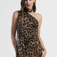 Top stampa animalier scollo asimmetrico con foulard