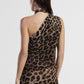 Top stampa animalier scollo asimmetrico con foulard