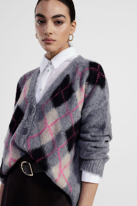 Cardigan a rombi con maniche lunghe e bottoni