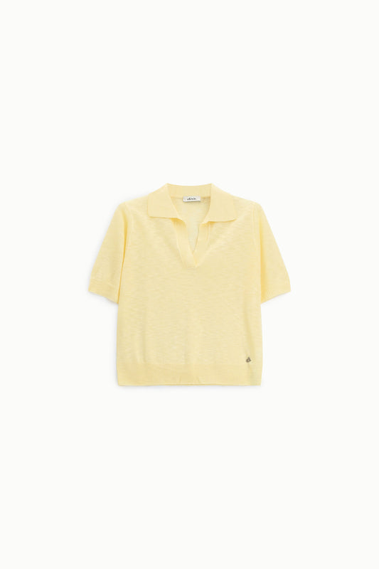 Maglione manica corta con scollo a v e colletto