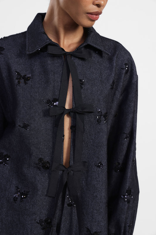 Giubbotto camicia ricamato con fiocchi