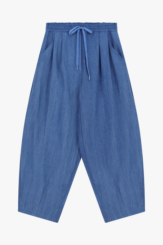 Jeans balloon con cintura elasticizzata e coulisse