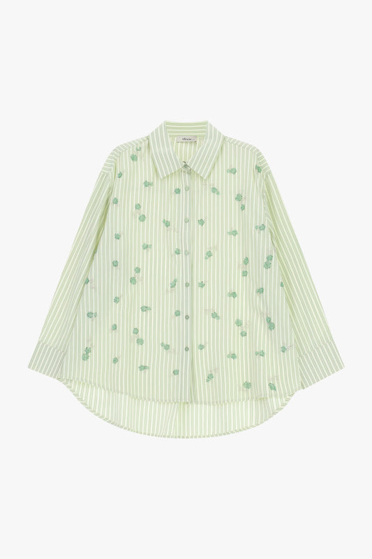 Camicia oversize a righe con ricami floreali
