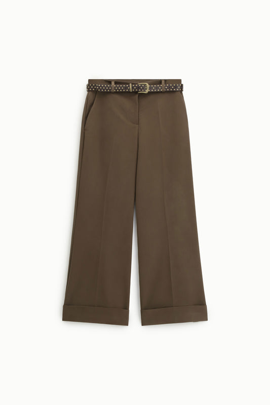 Pantaloni palazzo vita alta con risvolto