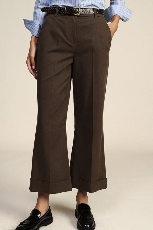 Pantaloni palazzo vita alta con risvolto