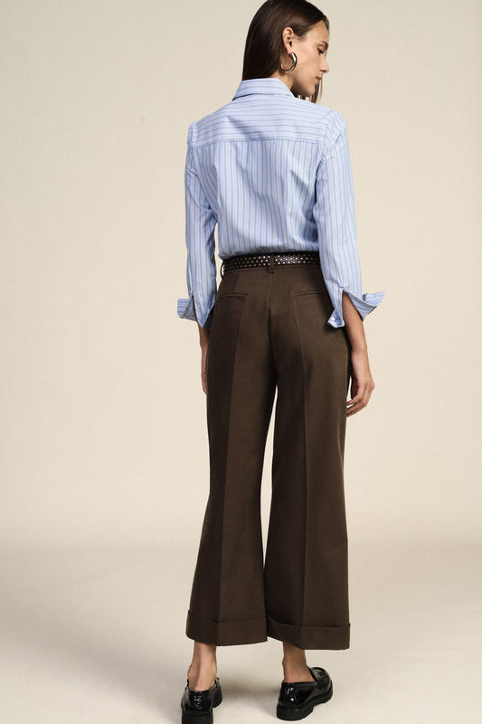 Pantaloni palazzo vita alta con risvolto