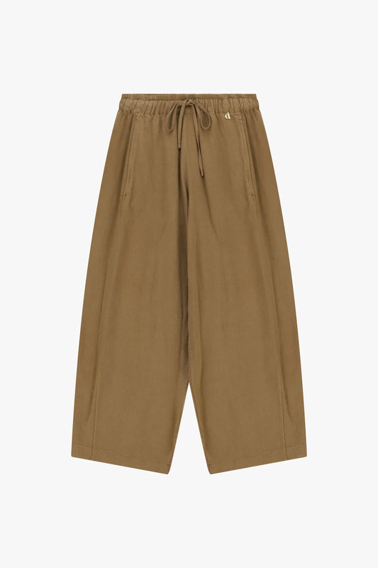 Pantaloni palazzo vita alta con coulisse e tasche