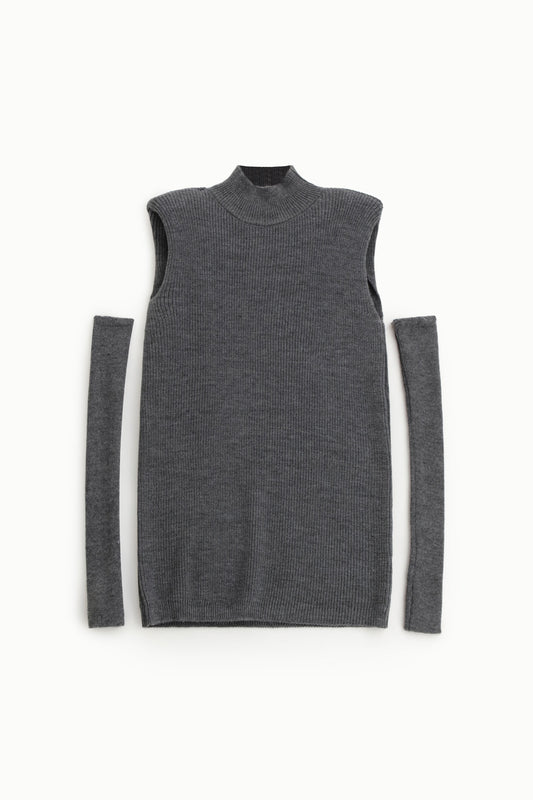 Top smanicato a costine con maniche staccabili