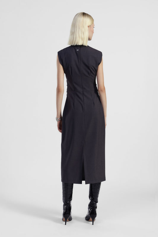 Abito midi senza maniche con fiocco