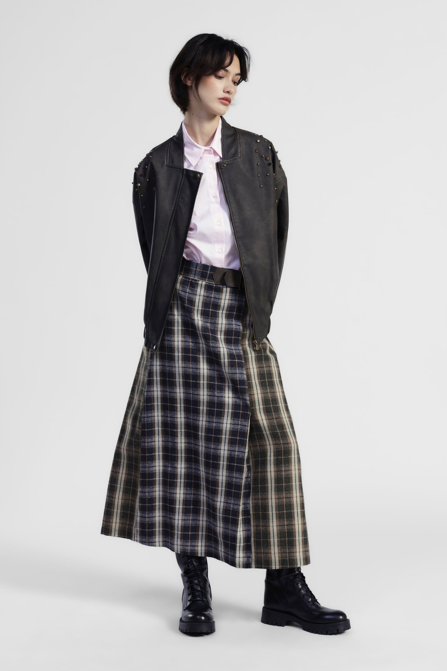 Gonna a quadri con cintura e motivo a portafoglio