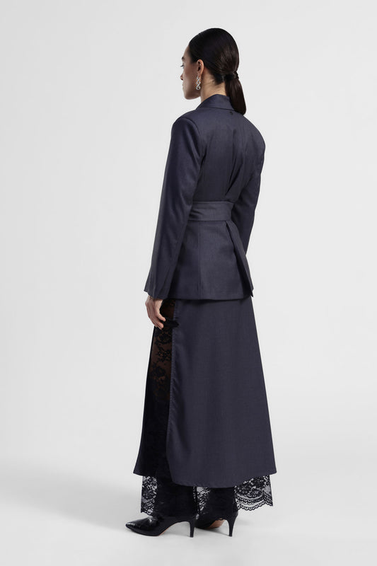 Gonna lunga con dettaglio cintura e pizzo