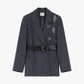 Blazer doppio petto con cintura e applicazioni gioiello