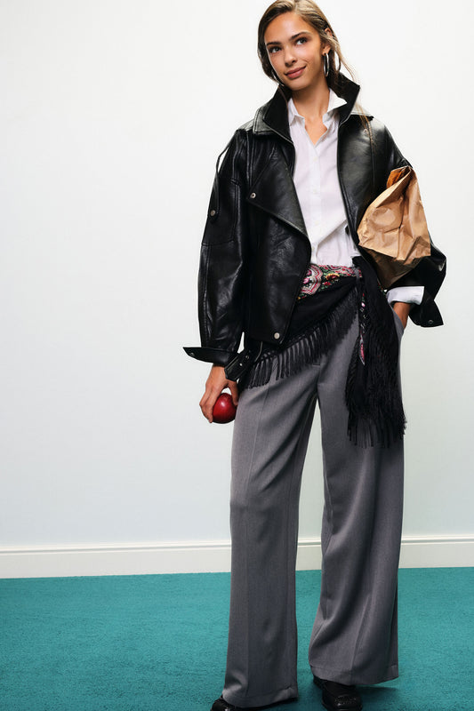 Pantaloni palazzo vita alta con foulard fantasia