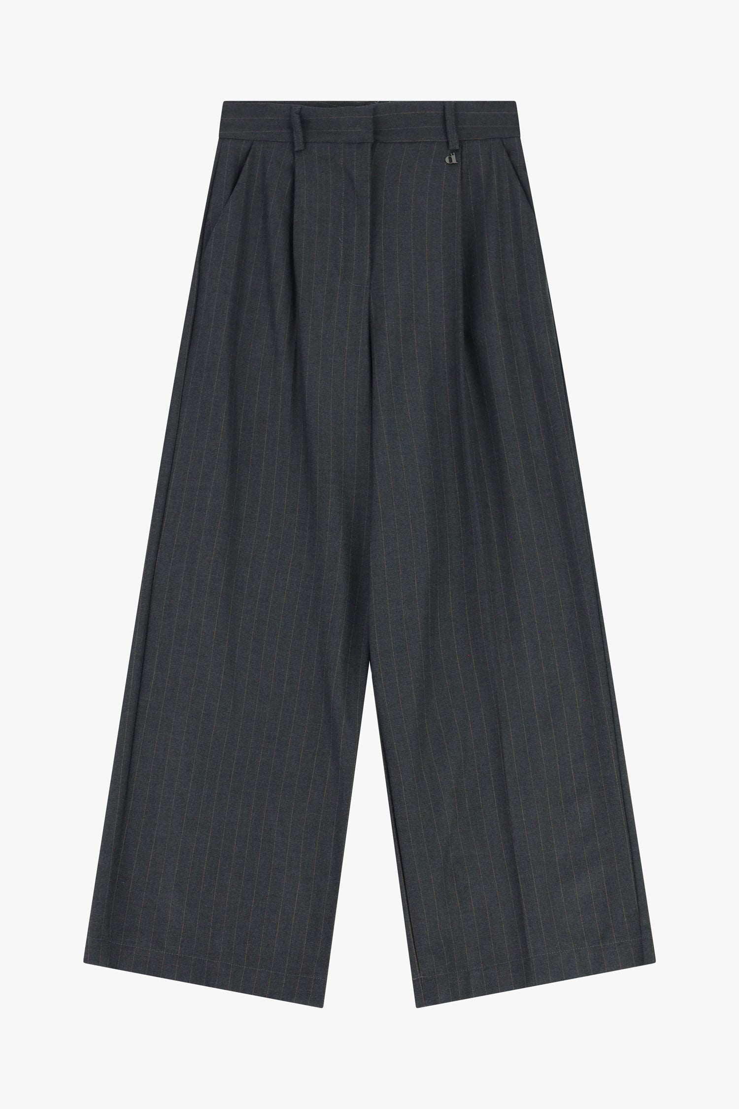 Pantaloni palazzo a righe con pinces e vita alta