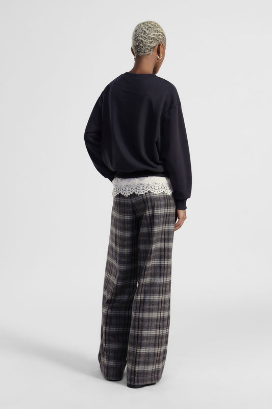 Trousers a gamba ampia a quadri con pince