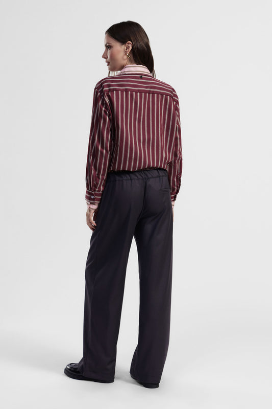 Pantaloni palazzo a vita alta con fascia elastica a contrasto
