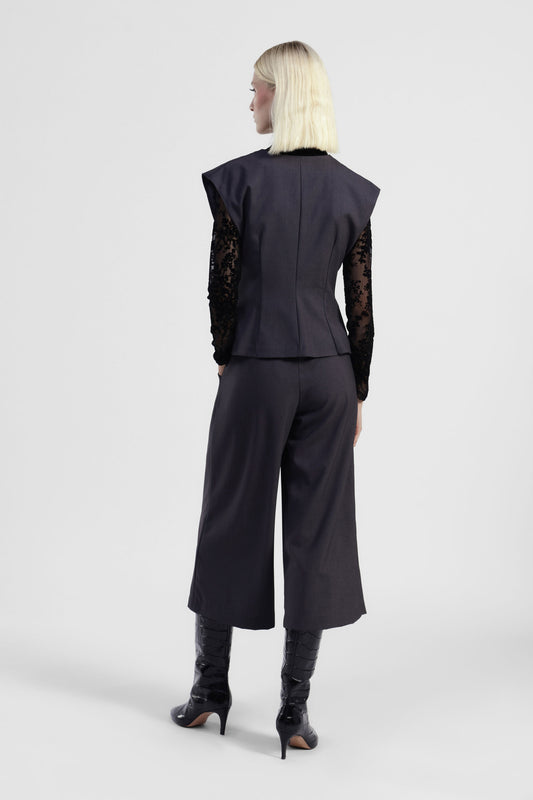 Pantaloni palazzo cropped a vita alta con pinces