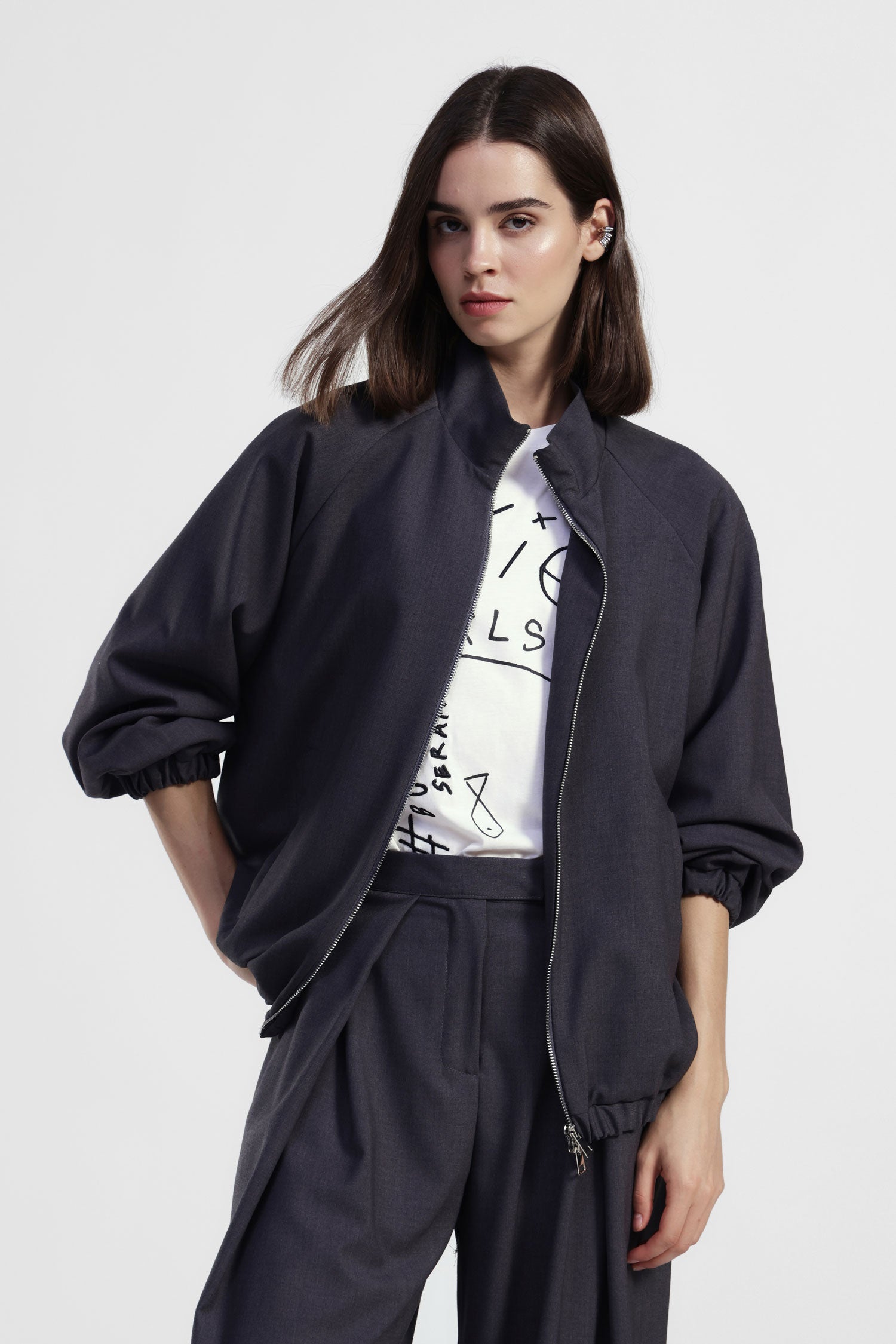 Bomber con zip frontale e fondo elasticizzato