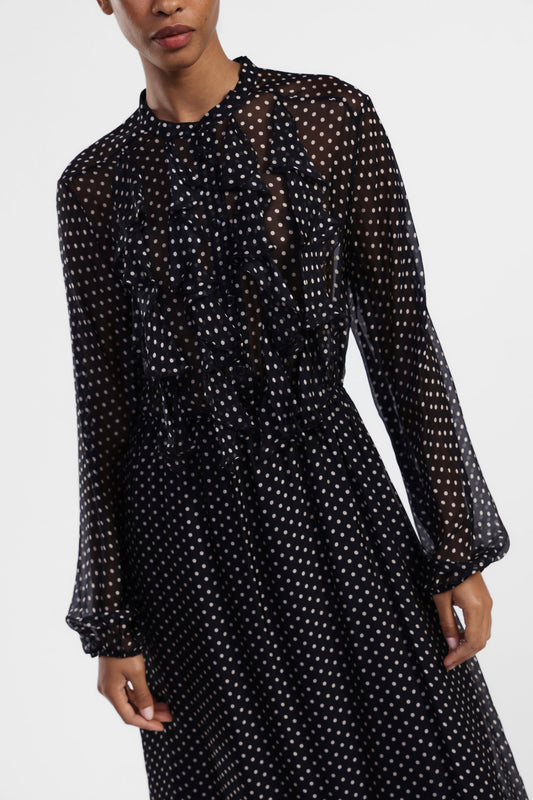 Vestito lungo a pois con volant