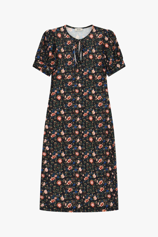 Abito midi fantasia floreale con scollo a v