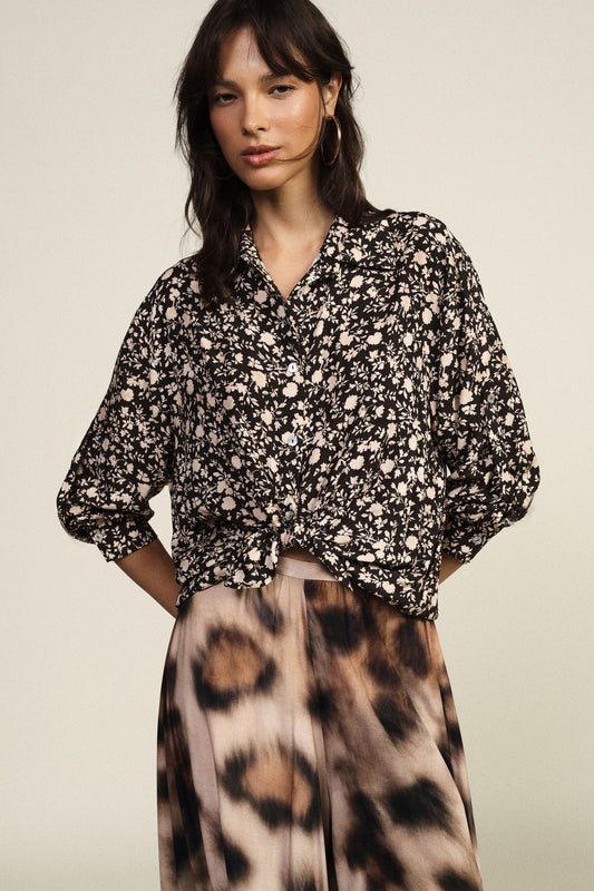 Camicia stampa floreale con nodo frontale