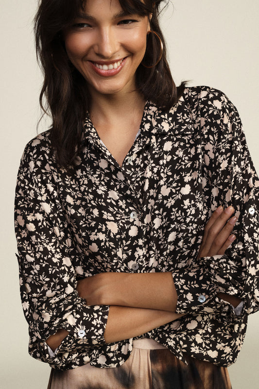 Camicia stampa floreale vestibilità morbida annodata