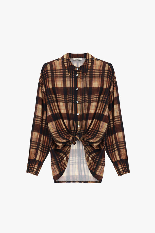 Camicia a quadri con nodo frontale e fit morbido