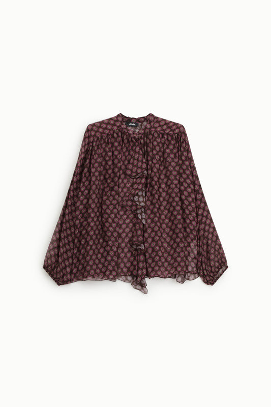 Blusa ampia stampa floreale volant davanti