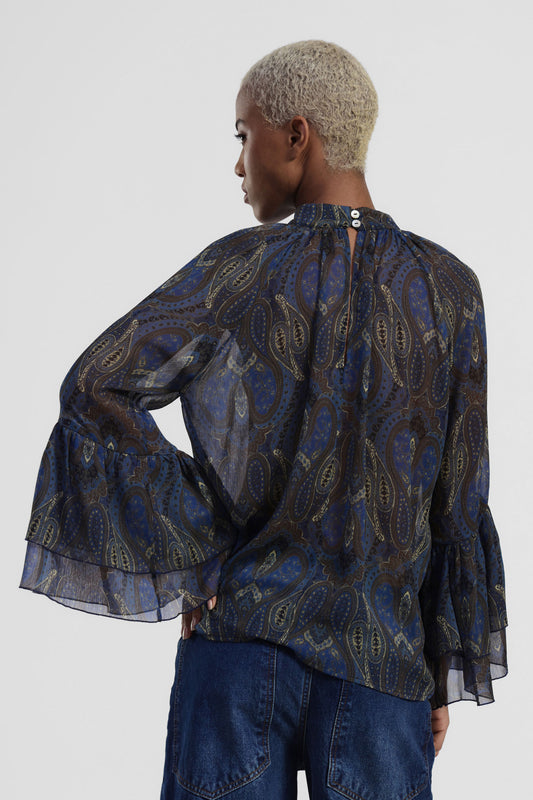 Blusa ampia con maniche a balza e motivo paisley