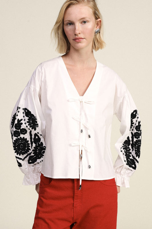 Blusa ampia stampa floreale maniche lunghe