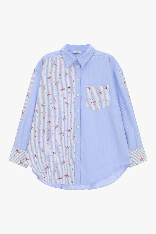 Camicia ampia con fantasia a righe e fiori