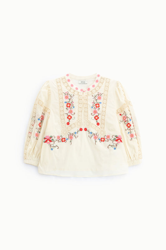 Shirt ricamata con maniche corte e dettagli traforati