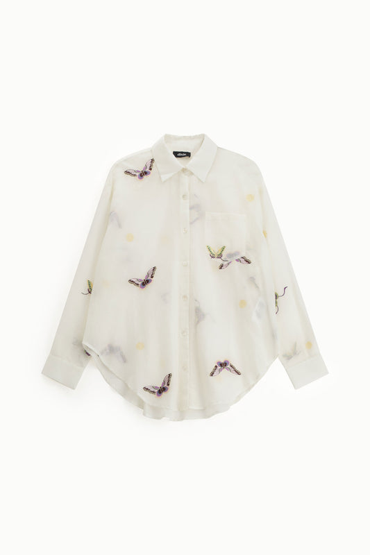 Shirt ampia con stampa farfalle e taschino