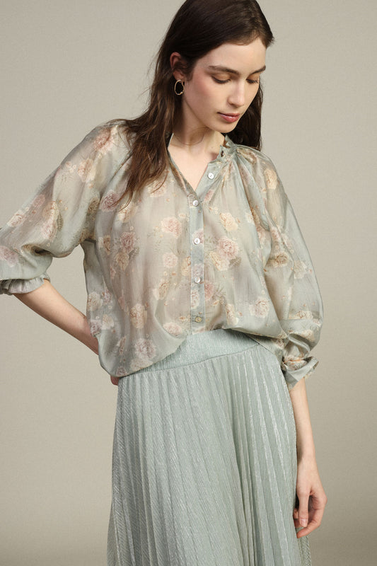 Camicia ampia a fiori con maniche lunghe