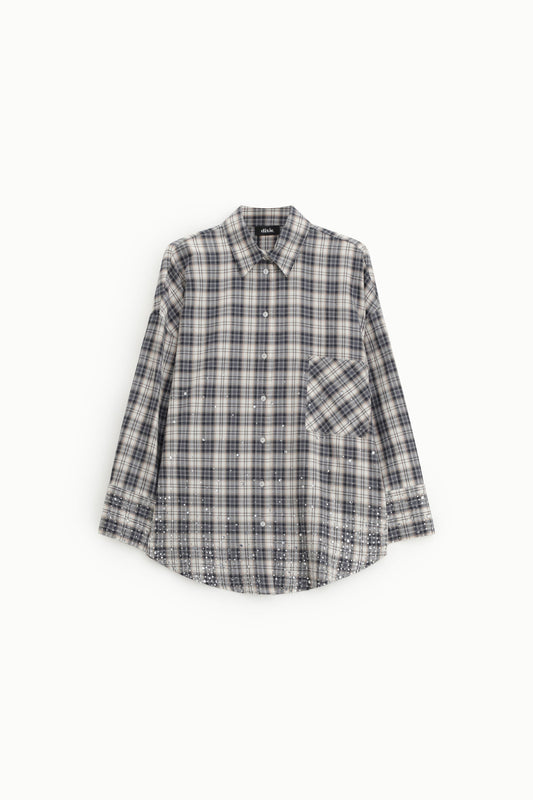 Camicia a quadri con tasca applicata e strass
