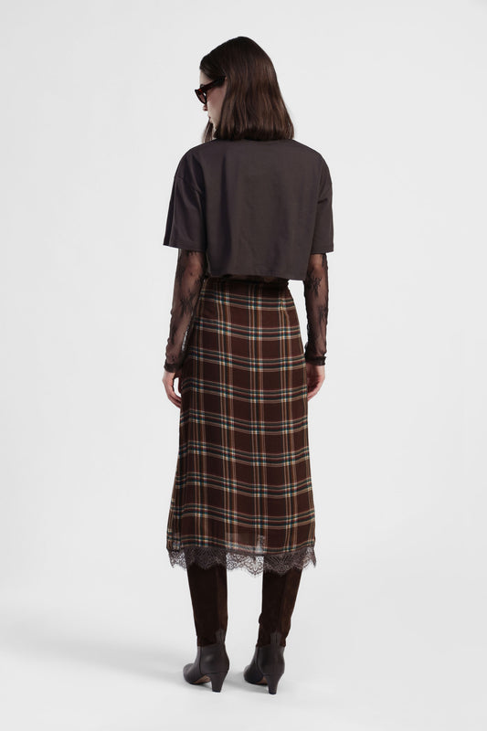 Gonna a portafoglio quadri con bordo in pizzo