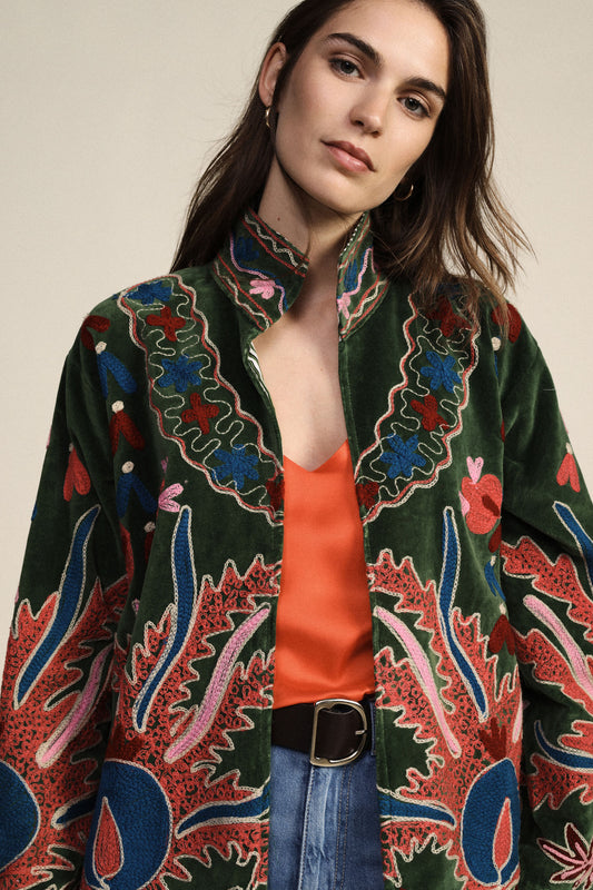 Giacca camicia con motivo floreale ricamato