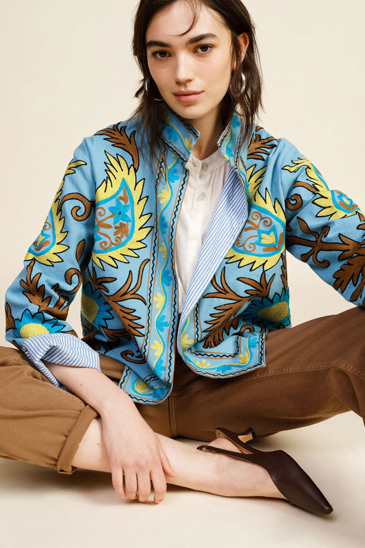 Blazer corto stampato con fodera a righe