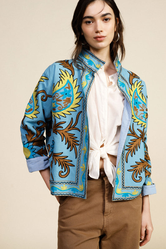 Blazer corto stampato con fodera a righe