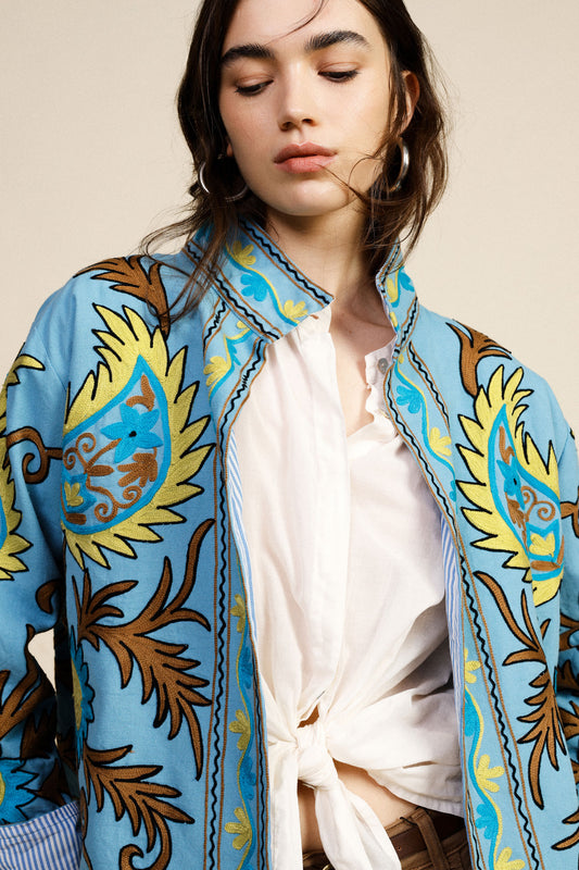 Blazer corto stampato con fodera a righe