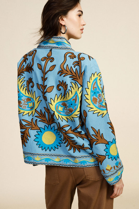 Blazer corto stampato con fodera a righe
