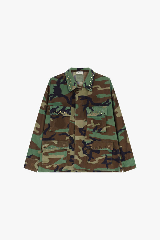 Shirt jacket stampa camouflage con tasche applicate